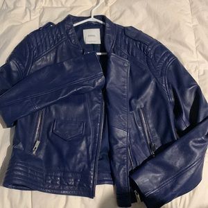 Beautiful dark blue leather jacket. Bomber style.